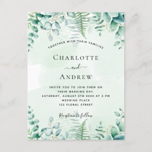 Wedding eucalyptus ferns woodland invitation postcard