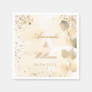 Wedding eucalyptus gold glitter fall napkin