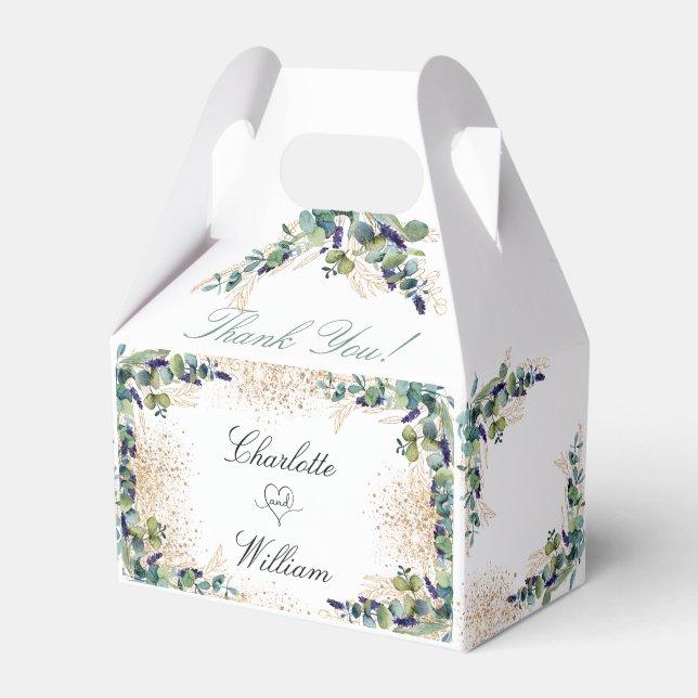 Wedding eucalyptus gold glitter thank you favour box (Front Side)