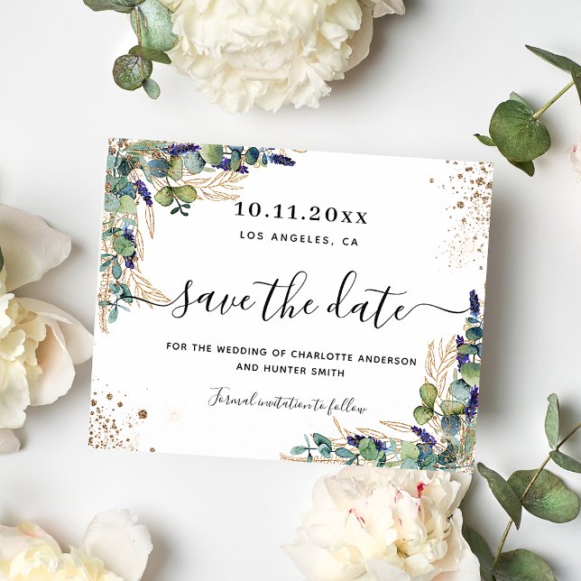 Wedding eucalyptus gold save the date budget flyer (Creator Uploaded)