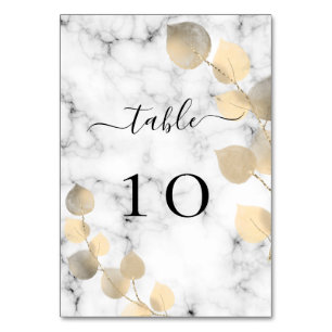 Wedding eucalyptus golden marble elegant table number