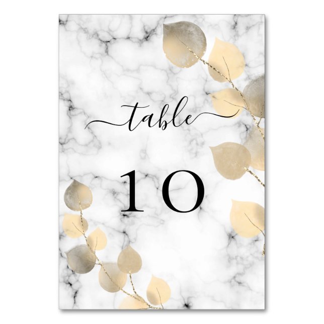 Wedding eucalyptus golden marble elegant table number (Front)
