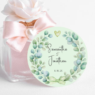 Wedding Eucalyptus Green Bride Groom   Classic Round Sticker