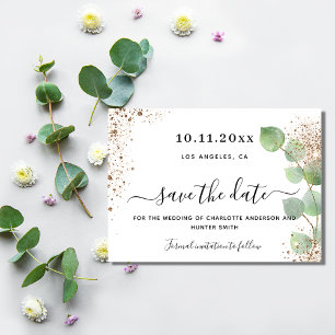 Wedding eucalyptus greenery gold save the date