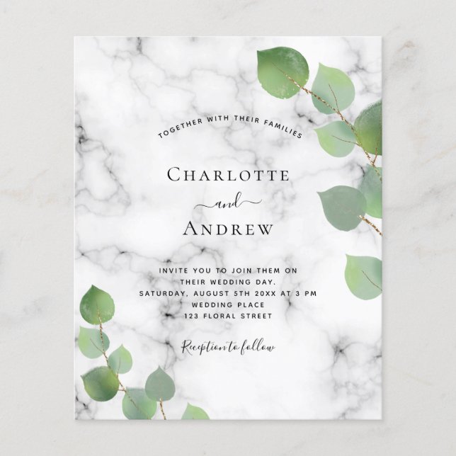 Wedding eucalyptus greenery marble budget flyer (Front)