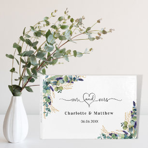 Wedding eucalyptus greenery monogram script guest book