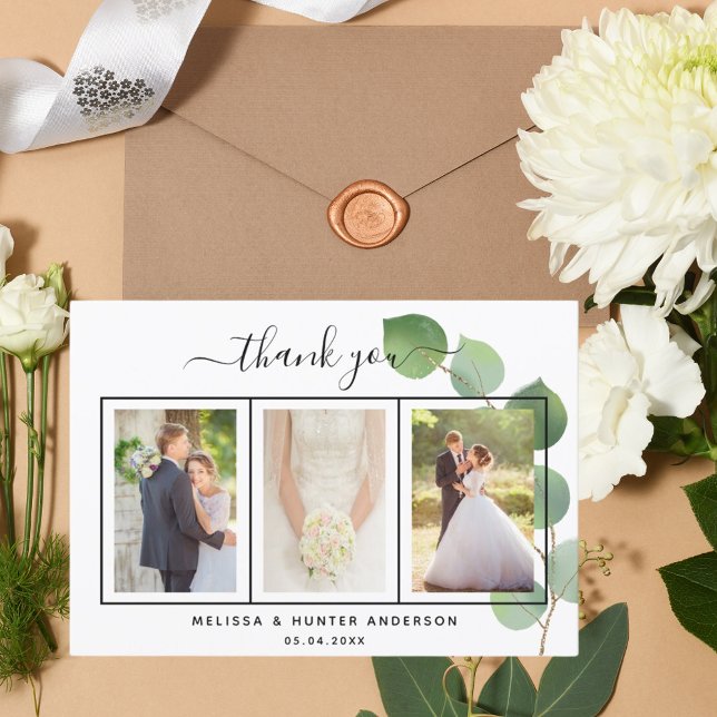 Wedding eucalyptus greenery photo script elegant thank you card (Creator Uploaded)