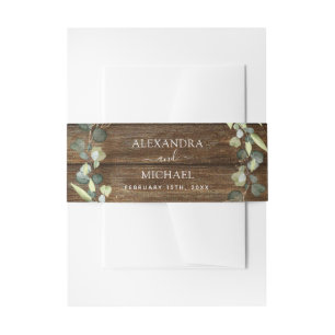 Wedding Eucalyptus Greenery Rustic Country Wood Invitation Belly Band