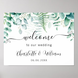 Wedding eucalyptus greenery script welcome poster
