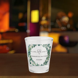 Wedding eucalyptus wreath mr mrs shot glass