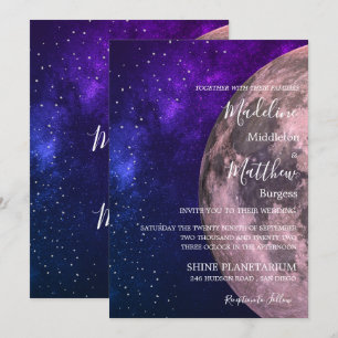 Wedding Evening Sky Moon Stars Purple Wedding Invitation