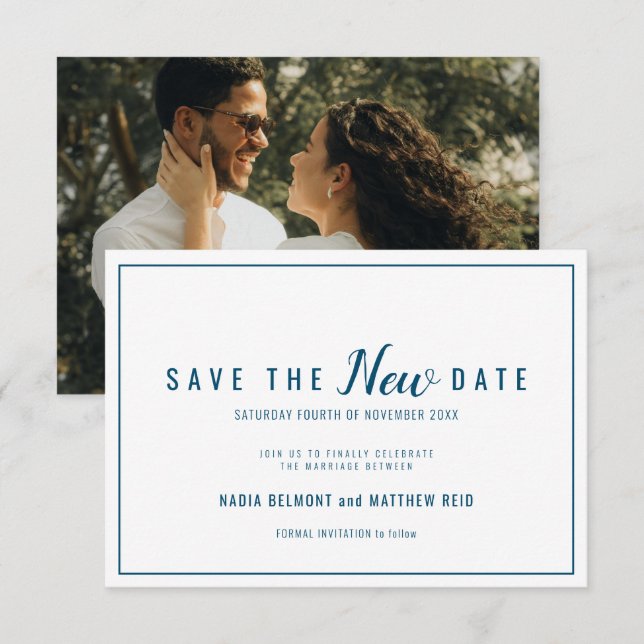 Wedding event change save the new date blue white (Front/Back)