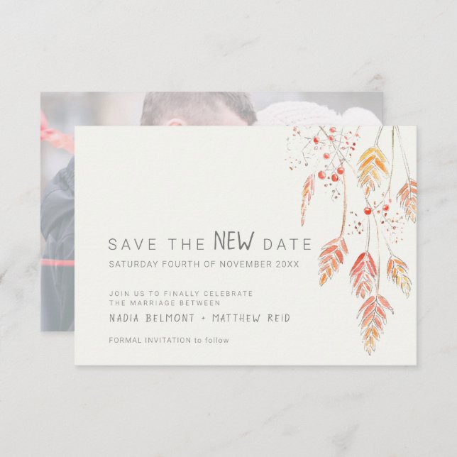 Wedding event change save the new date fall sketch save the date (Front/Back)