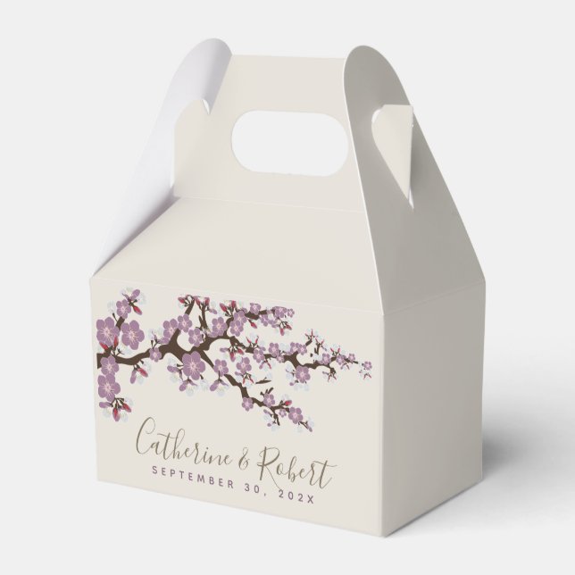 Wedding Event Cherry Blossom Purple Favour Box (Front Side)