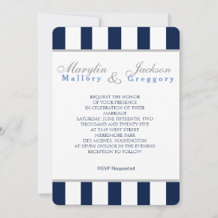 Wedding  Event Classic Navy Blue & White Stripe Invitation