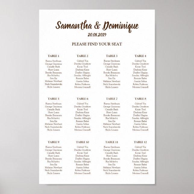 Wedding Event Guest Seat Chart (Front)