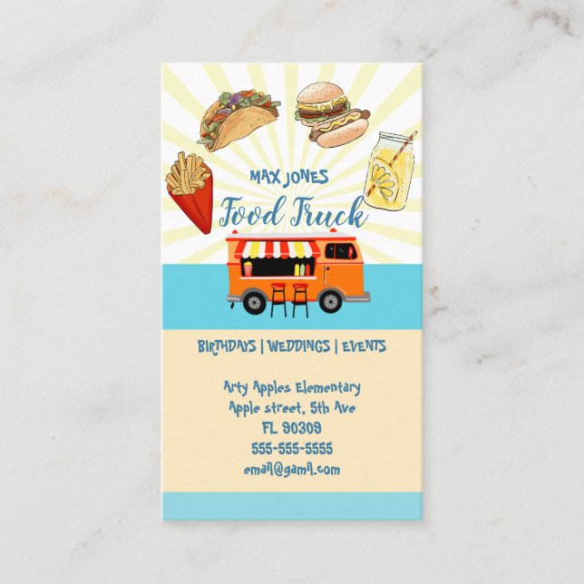wedding event hotdog food truck catering company business card (Front)