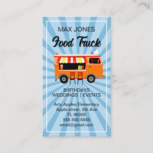 wedding event hotdog food truck catering company business card (Front)