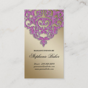 Wedding Event Planner Damask Gold Sparkle Pink V Business Card