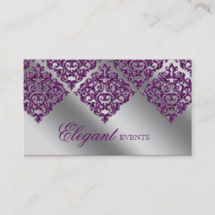 Wedding Event Planner Damask Purple Sparkle Silver Business Card