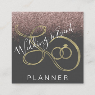 Wedding & Event Planner Faux Glitter Gold Ring Square Business Card