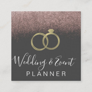 Wedding & Event Planner Faux Gold Ring Pink Square Business Card