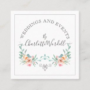 Wedding Event Planner Floral Script Logo Square Business Card