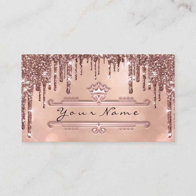 Wedding Event Planner Rose Glitter Drips Crown Business Card (Front)