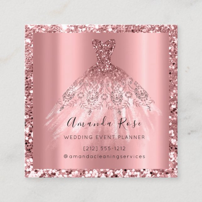Wedding Event Planner Rose Gold Glitter Dress Appointment Card (Front)