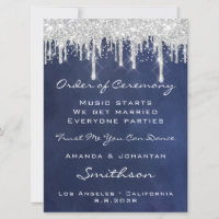 Wedding Event Program Blue Navy Silver Blue Navy