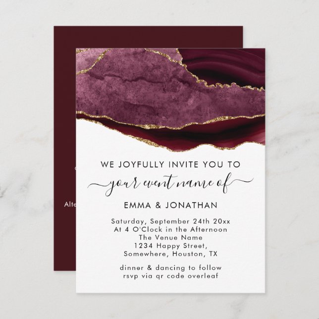 Wedding Event QR Code Burgundy Marsala Gold  (Front/Back)