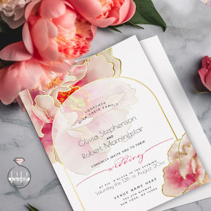 WEDDING    Exotic Coral Rose Peony  Invitation