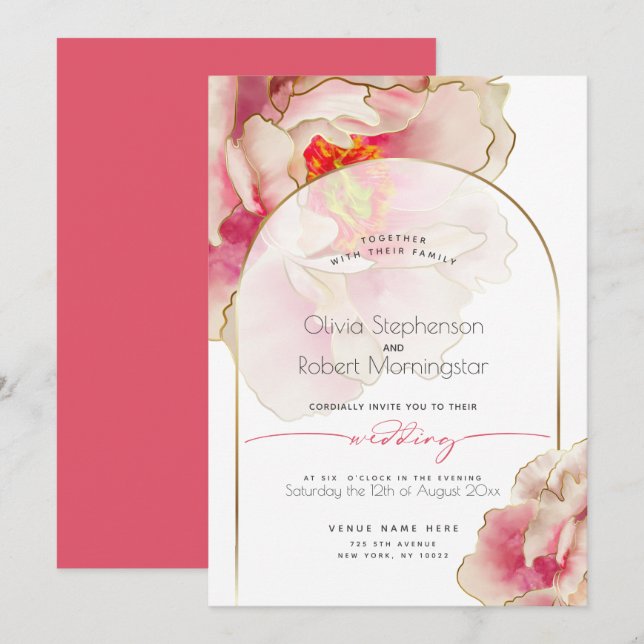 WEDDING  | Exotic Coral Rose Peony Invitation (Front/Back)