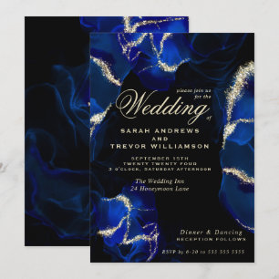 Wedding   Exotic Royal Blue Alcohol Ink Invitation