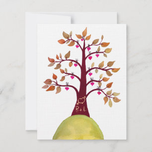 Wedding Fall Autumn Love Heart Tree Carving Invite
