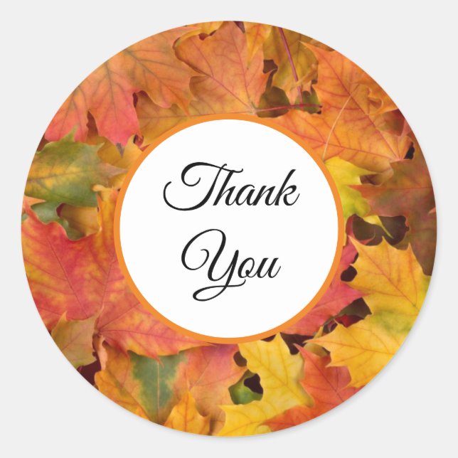 Wedding Fall Leaves Autumn Colours Thank You Classic Round Sticker (Front)