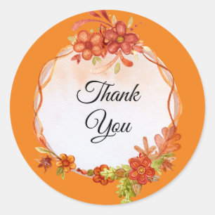 Wedding Fall Leaves Watercolor Thank You Classic Round Sticker