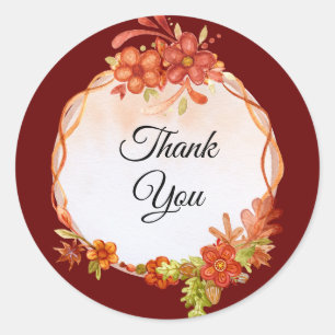 Wedding Fall Leaves Watercolor Thank You Classic Round Sticker