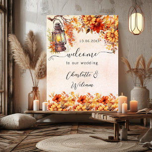 Wedding fall orange florals welcome poster