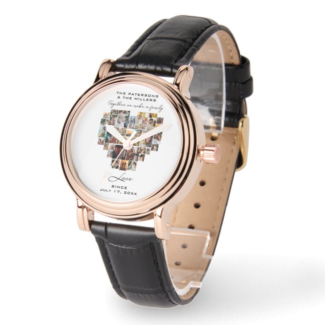Wedding Family Anniversary Heart Photo Collage Watch (Angle)