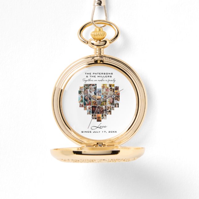Wedding Family Anniversary Heart Photo Collage Watch (Front)