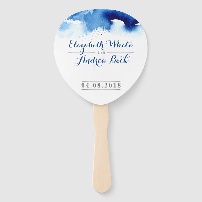 WEDDING FAN stylish watercolor chic dark blue (Front)
