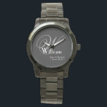 Wedding Father Of Bride Gift Monogram Classic Cool Watch<br><div class="desc">Wedding Father Of Bride Gift Monogrammed With Personalised Name Classic Cool Keepsake Black Watch. Click personalise this template to customise it with the Monogram initial, the name, and the marriage date quickly and easily. Wedding Father Of Bride Gift Monogram Classic Cool Watch, is part of the Parent Gifts Collection, with...</div>