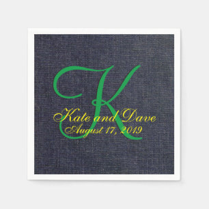 Wedding Faux Blue Jean Denim Cloth Monogram Napkin