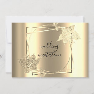 Wedding Faux Gold Frame QR Code Floral  Invitation