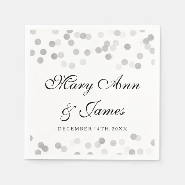 Wedding Faux Silver Foil Glitter Lights Napkin (Front)