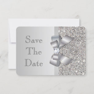 Wedding Faux Silver Sequins Bow Save The Date