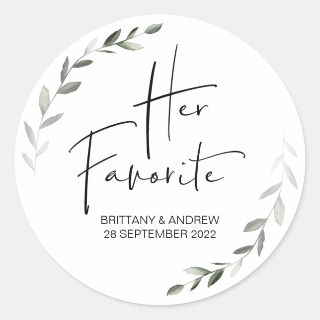 Wedding Favor Her Favorite Treat Box Cute Classic Round Sticker (Front)