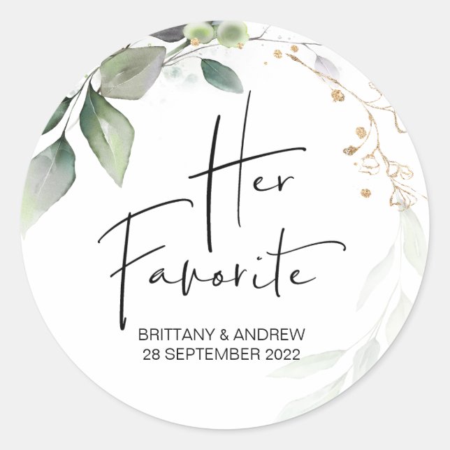 Wedding Favor Her Favorite Treat Box Cute Classic Round Sticker (Front)