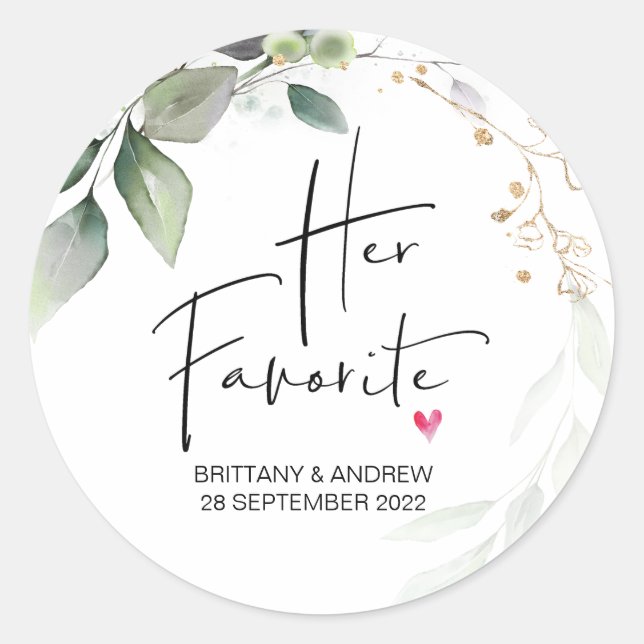 Wedding Favor Her Favorite Treat Box Cute Classic Round Sticker (Front)